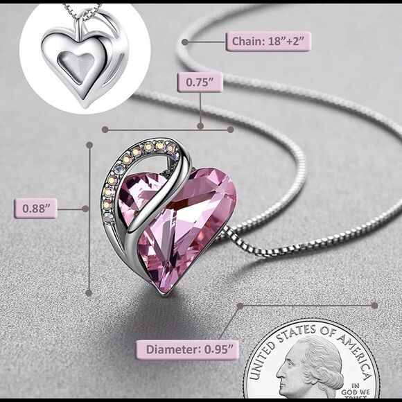 Infinity Love Heart Pendant Necklace Crystal Rhinestone Birthstone - Picture 2 of 4